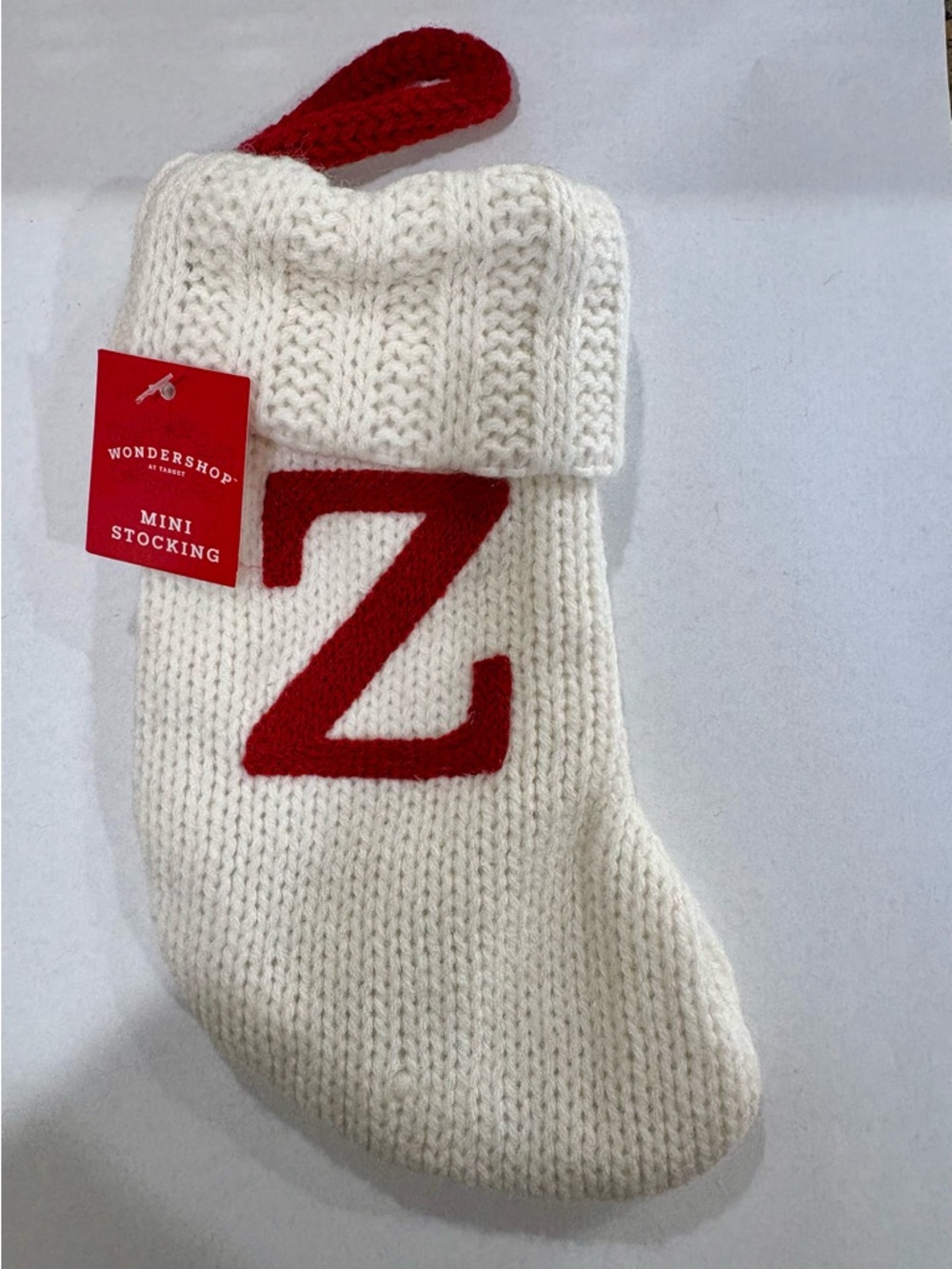 Letter Z Mini Target Wondershop Christmas Stocking White Knit NEW